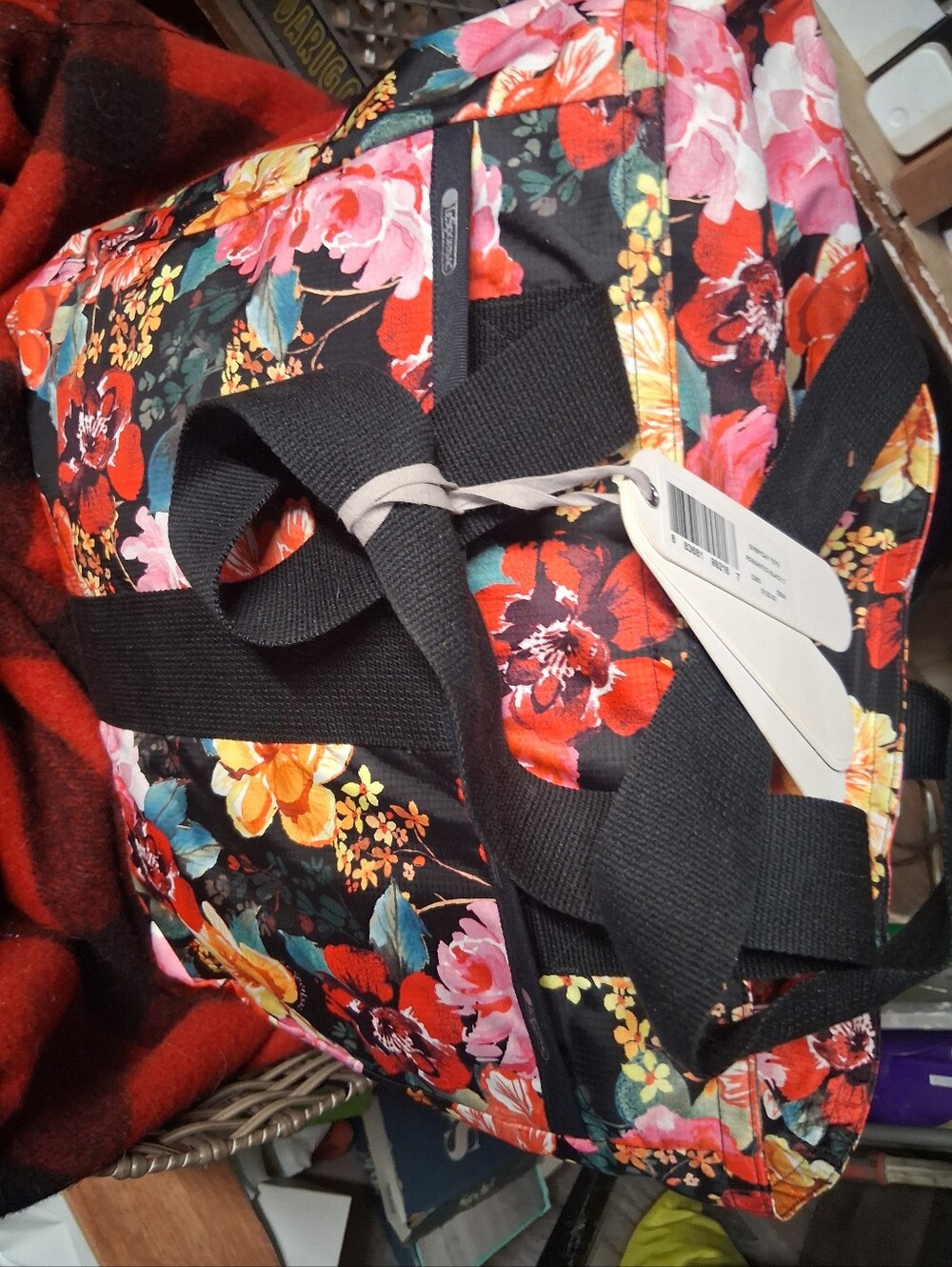 le sport romantics Black Floral Travel Tote with Multi-Color Blooms